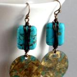 Wrapped Magnesite and Patinaed Brass Earrings