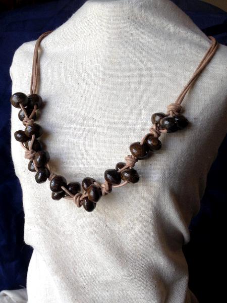 Knotted Bronzite and Leather Necklace