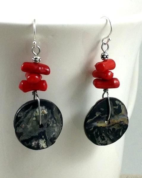 Shell and Red Coral Earrings 