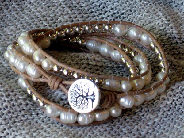 Pearls and Silver Triple Wrap Bracelet