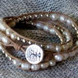 Pearls and Silver Triple Wrap Bracelet