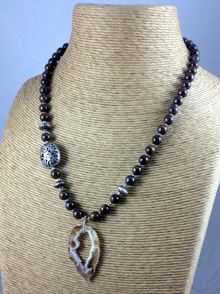 Bronzite Necklace with Druzy Pendant