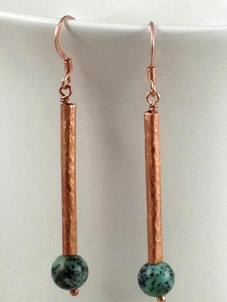 Copper Tubing and African Turquoise Earrings