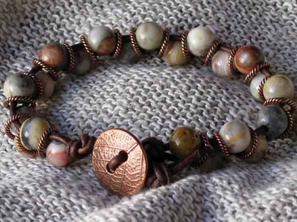 Crazy Lace Agate Leather Bracelet