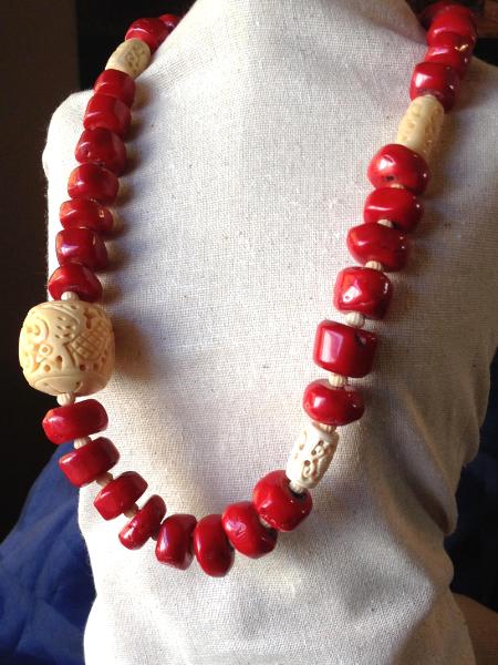 Chunky Coral and Bone Necklace