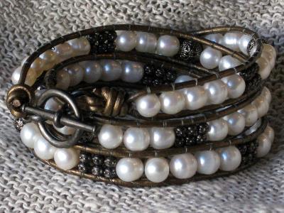 Black and Pearl Triple Wrap Bracelet