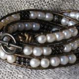 Black and Pearl Triple Wrap Bracelet