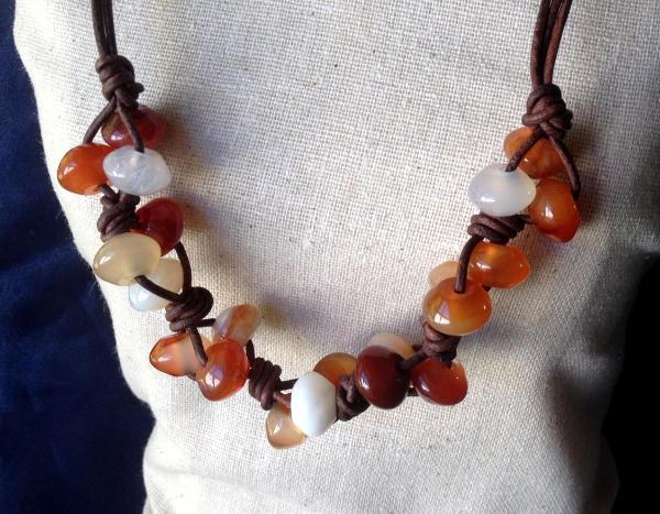 Knotted Leather and Carnelian Necklace