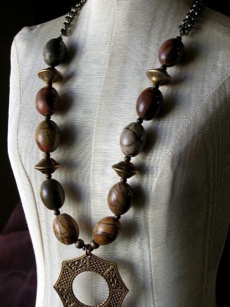 Awhee Picture Jasper and Brass Necklace