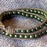 Green Glass Pearl Wrap Bracelet
