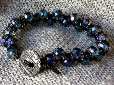 Black and Blue Crystal Leather Bracelet