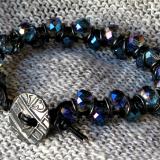 Black and Blue Crystal Leather Bracelet