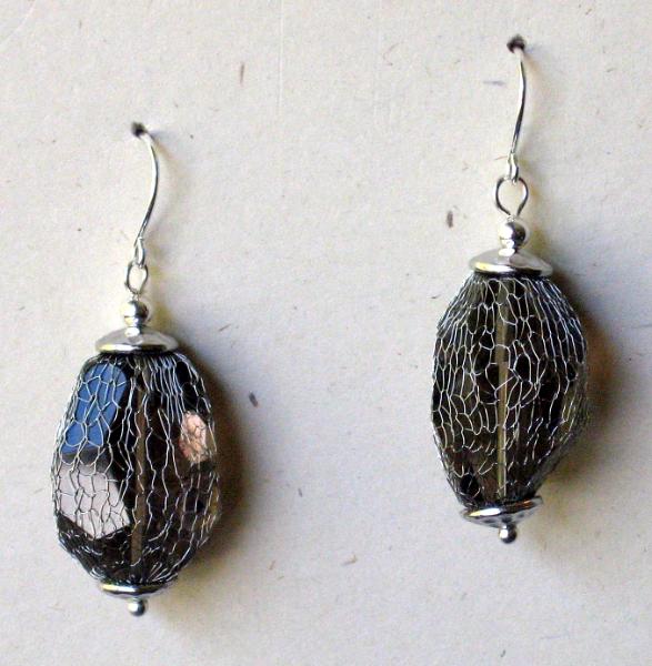 Meshed Smokey Quartz Earrings