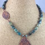 African Turquoise and Etched Copper Necklace