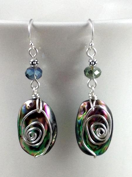 Wired Abalone and Crystal Earrings
