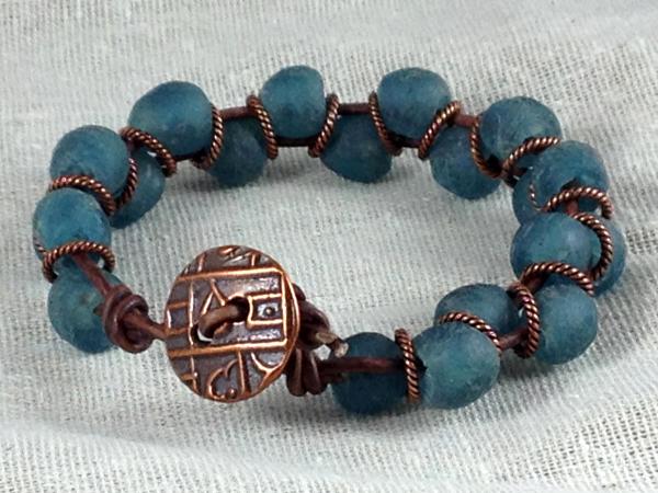 African Trade Glass and Leather Bracelet