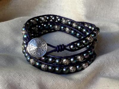 Royal Purple Glass Triple Wrap Bracelet