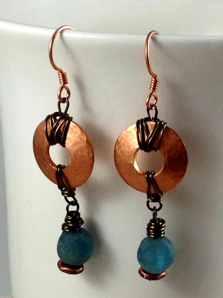 Copper Washer and African Trade Glass Earrings