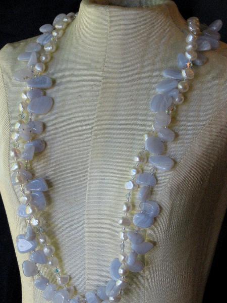 Two-Strand Blue Lace Agate and Pearl Necklace