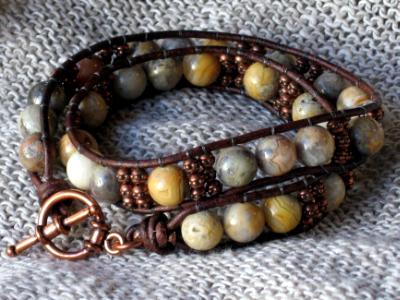 Crazy Lace Agate Copper Wrap Bracelet