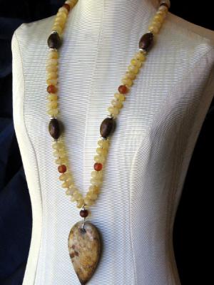 Yellow Jade and Serpentine Necklace