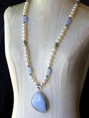 Blue Lace Agate and Pearl Necklace