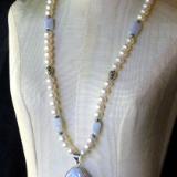 Blue Lace Agate and Pearl Necklace