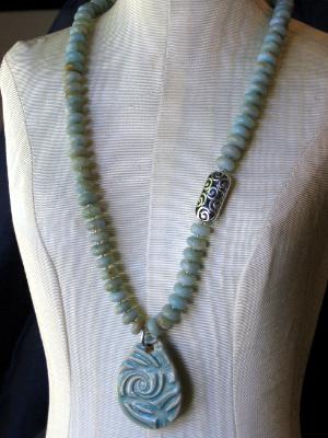 Amazonite Necklace with Ceramic Pendant