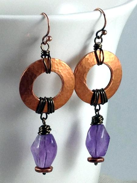 Copper Washer and Amethyst Earrings 