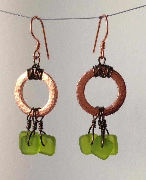 Copper and Green Sea Glass Earrings