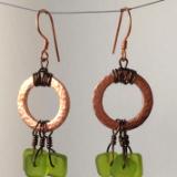 Copper and Green Sea Glass Earrings