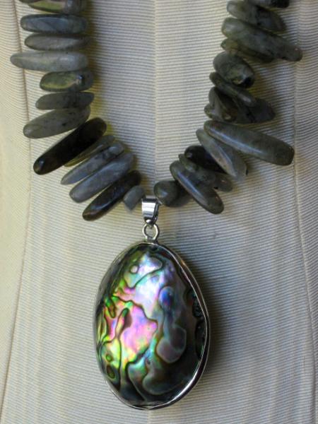 Labradorite and Pearl Necklace with Abalone Pendant