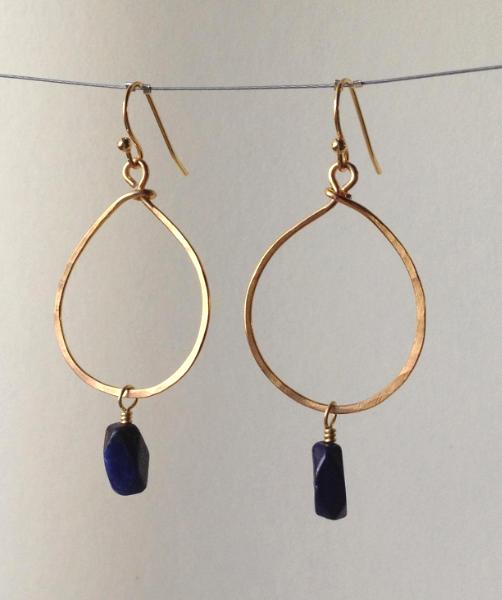 Hammered Gold and Lapis Earrings