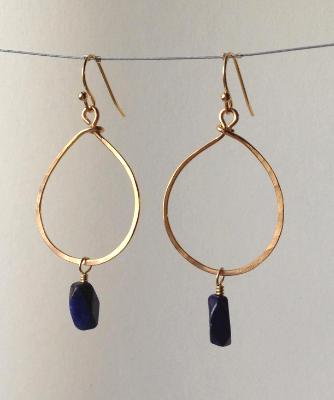 Hammered Gold and Lapis Earrings