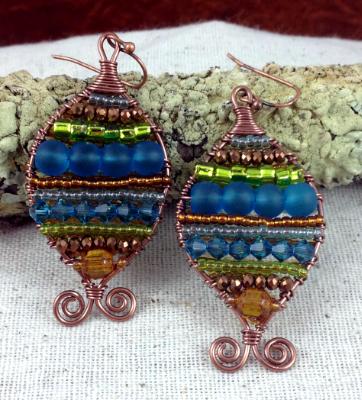 Peacock Wire Wrapped Earrings