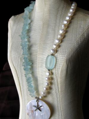 Sea Star Pearl and Sea Glass Necklace