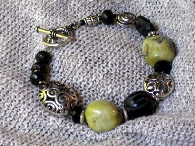 Green Turquoise and Black Bracelet