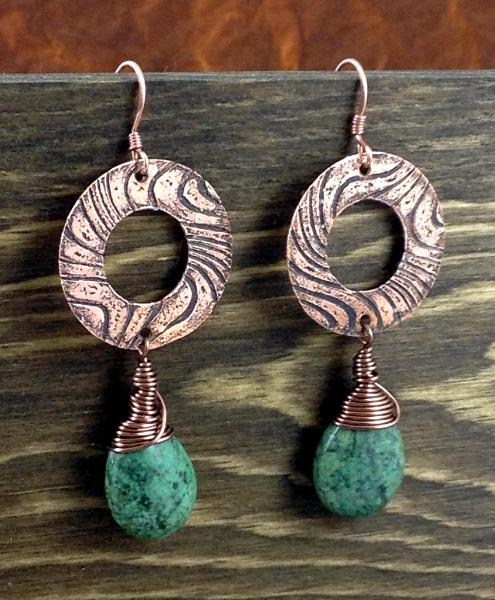 Etched Copper Ring Earrings