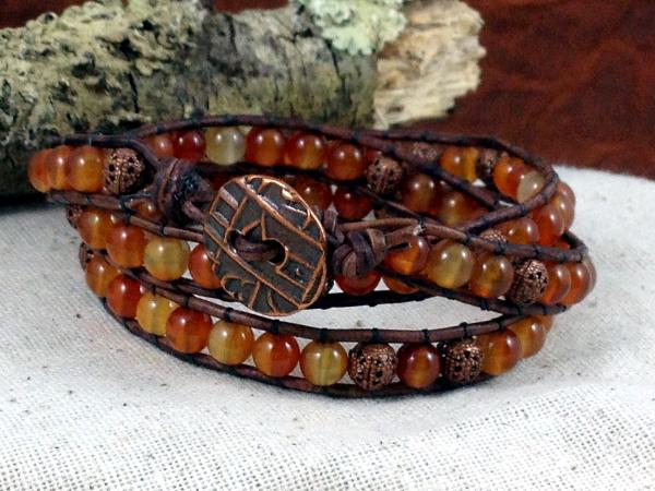 Warm Carnelian and Copper Wrap Bracelet
