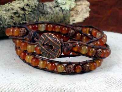 Warm Carnelian and Copper Wrap Bracelet