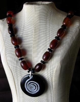 Carnelian and Black Glass Necklace