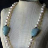 Pearl Necklace with Amazonite Chunks