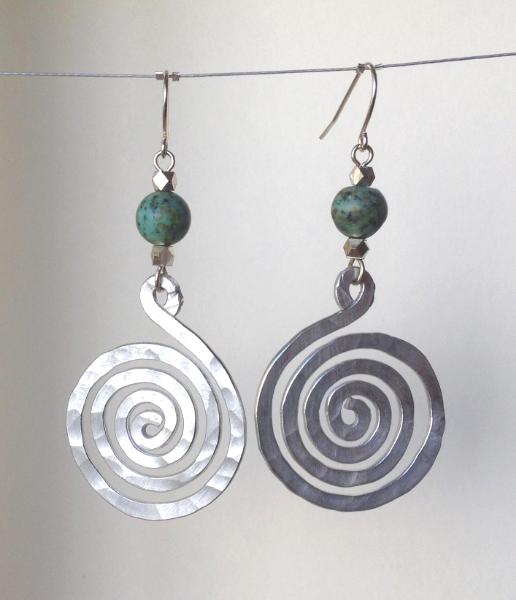 Aluminum Spiral and Turquoise Earrings