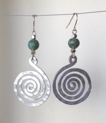 Aluminum Spiral and Turquoise Earrings