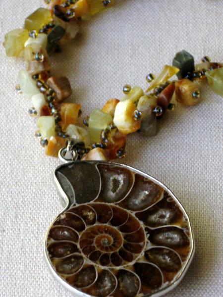 Serpentine Necklace with Ammonite Pendant