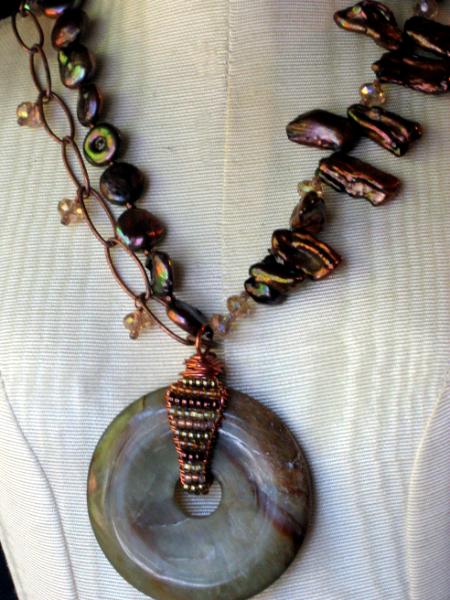 Woven Copper Wire and Serpentine Necklace