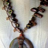 Woven Copper Wire and Serpentine Necklace