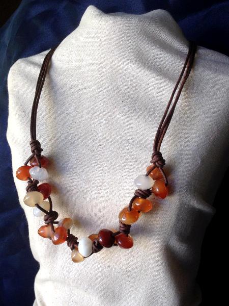 Knotted Leather and Carnelian Necklace
