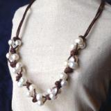 Knotted Leather and Pearl Necklace