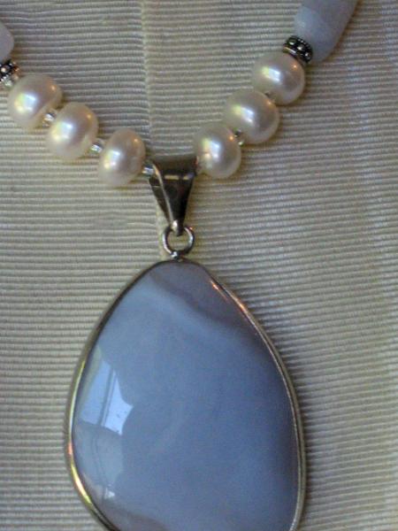 Blue Lace Agate and Pearl Necklace